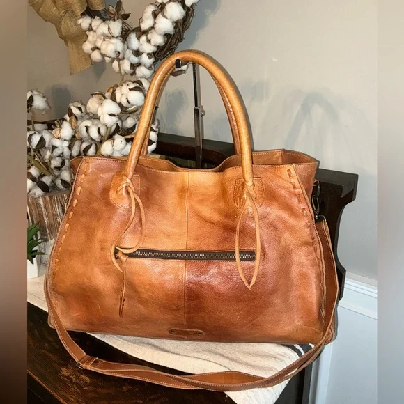 Bed Stu Leather Rockaway Shoulder Bag Crossbody Tote Tan Rustic $345 - Picture 2 of 13